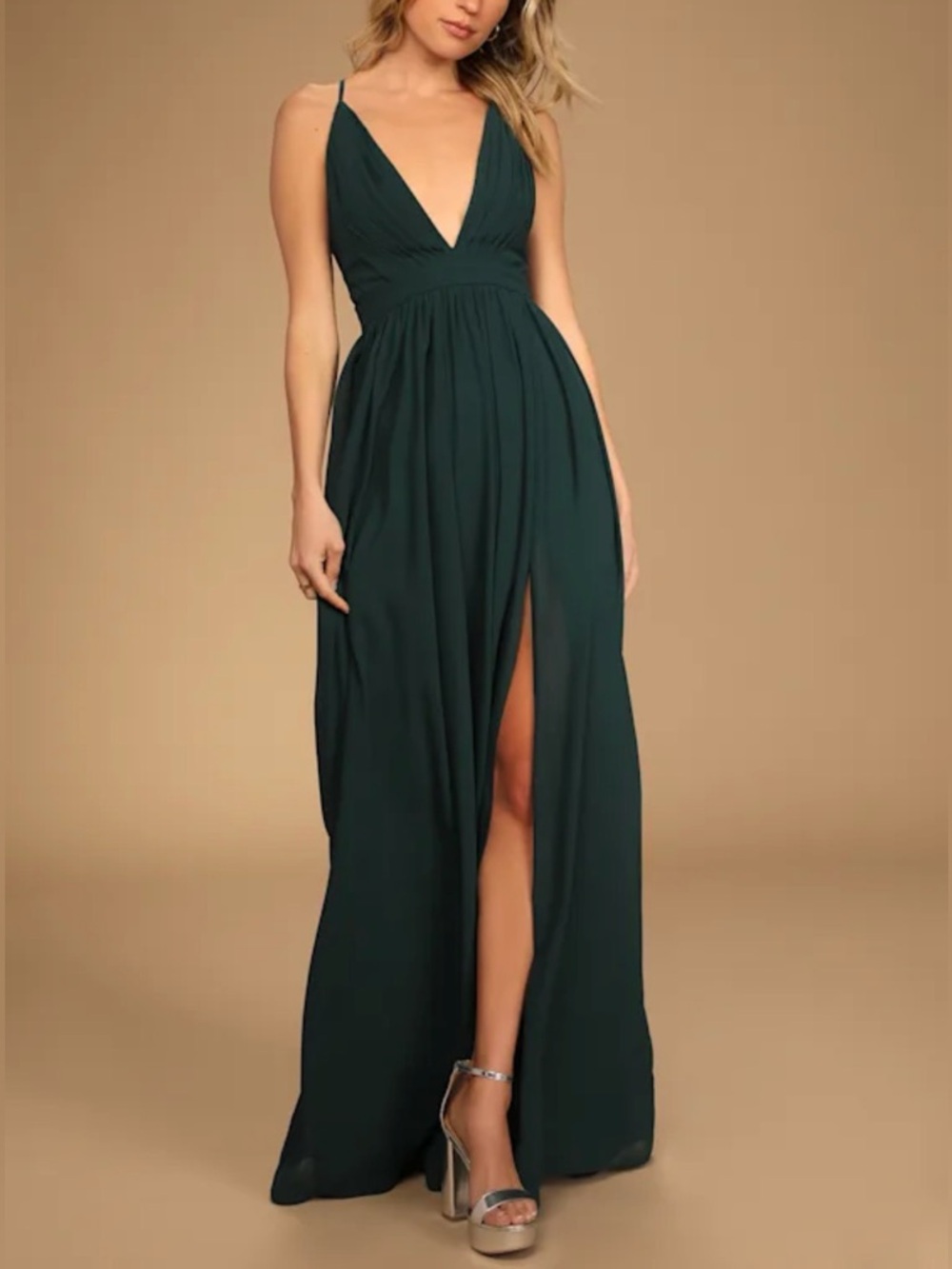 Lulus NWT “Ballroom Blitz” Emerald Green Pleated Maxi Dress.  Size X-Small.